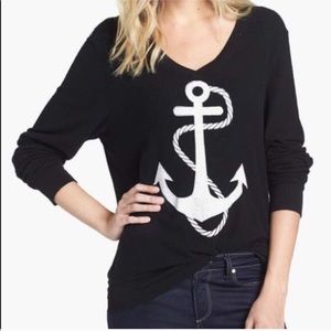 WILDFOX Black V-Neck Blue Anchor Sweatshirt